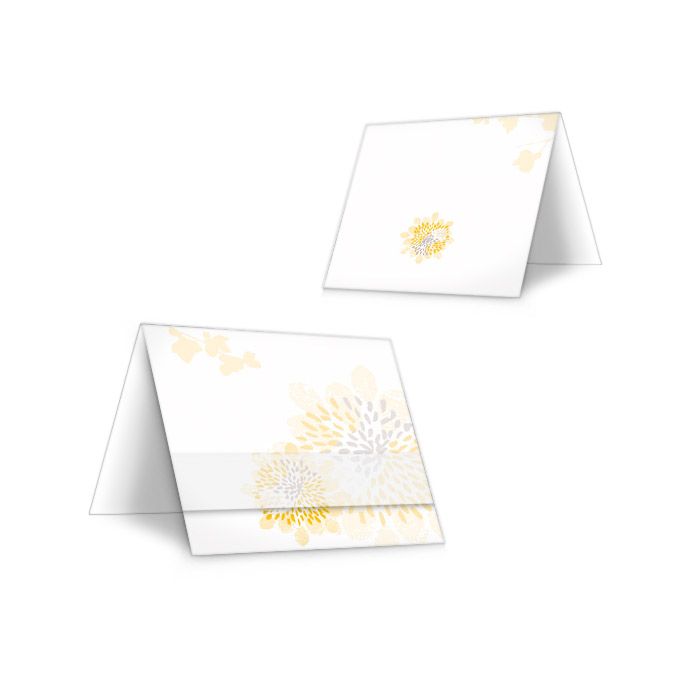 Romantische Tischkarte zur Hochzeit mit gelben Blüten